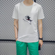 卡郎琪 男士2017年夏季新款圆领短袖T恤单穿打底衫 男时尚舒适修身青年潮男个性简约复古时尚韩版修身短袖T恤(KLQKX-T72白色)