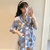 韩版学生睡衣女夏季短袖纯棉甜美可爱日系和服宽松家居服套装清新(蓝色 M)第4张高清大图