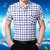 夏季中年男士短袖格子衬衫 宽松薄款纯棉免烫衬衣男 爸爸装带口袋YXL73-165 163 164 166(蓝色163)第4张高清大图
