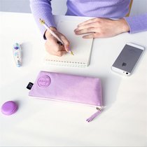 创意可爱马卡龙倒梯形笔袋 简约帆布多功能铅笔盒(紫色)