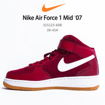 新款Nike板鞋/耐克男子运动鞋 AIR FORCE 1 MID 男子空军1号高帮休闲板鞋 酒红色 315123-608(酒红色 45)