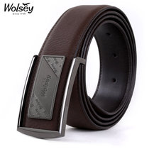 Wolsey金狐狸男士板扣牛皮皮带WF655-3啡色(啡色 均码)