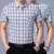 夏季中年男士短袖格子衬衫 宽松薄款纯棉免烫衬衣男 爸爸装带口袋YXL73-165 163 164 166(红色165)第3张高清大图
