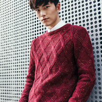 2016秋季男式毛衣外套韩版修身圆领针织线衣复古英伦针织衫xinniao7509(红色)