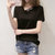 葩葩乐奇韩版女装夏装新款纯色宽松上衣镂空短袖T恤女然后rh7117(黑色 XXL)第3张高清大图